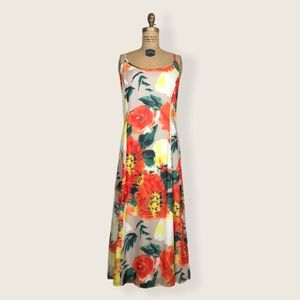 Neiman Marcus Floral Spaghetti Strap Dress Large